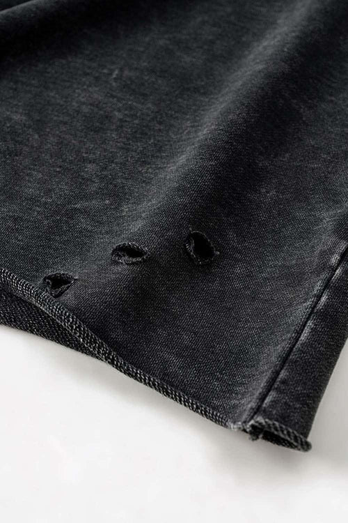 Breathable Distressed Raw-Edge Cotton Sweatshirt in Fried Snowflakes - product detail close-up