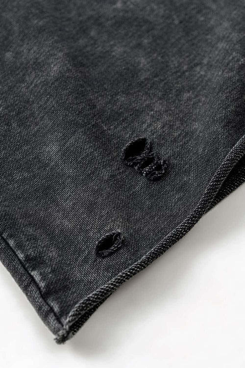 Breathable Distressed Raw-Edge Cotton Sweatshirt in Fried Snowflakes - product detail close-up