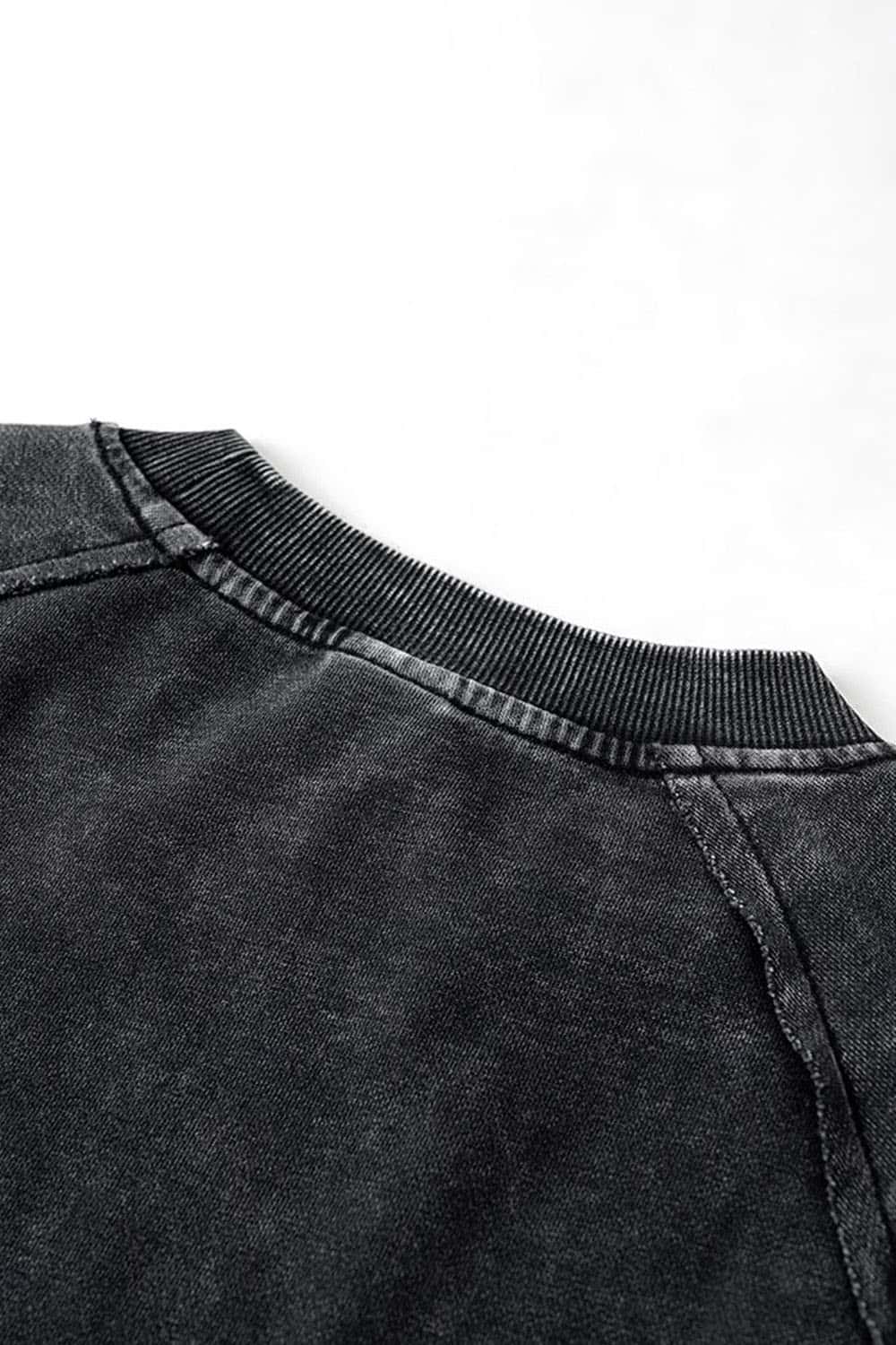 Breathable Distressed Raw-Edge Cotton Sweatshirt in Fried Snowflakes - collar detail