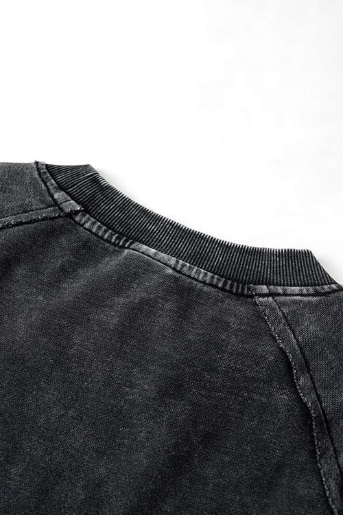 Breathable Distressed Raw-Edge Cotton Sweatshirt in Fried Snowflakes - collar detail