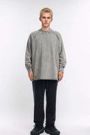 Breathable Distressed Raw-Edge Cotton Sweatshirt in Medium Gray - full-length front modeled view