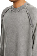 Breathable Distressed Raw-Edge Cotton Sweatshirt in Medium Gray - collar detail