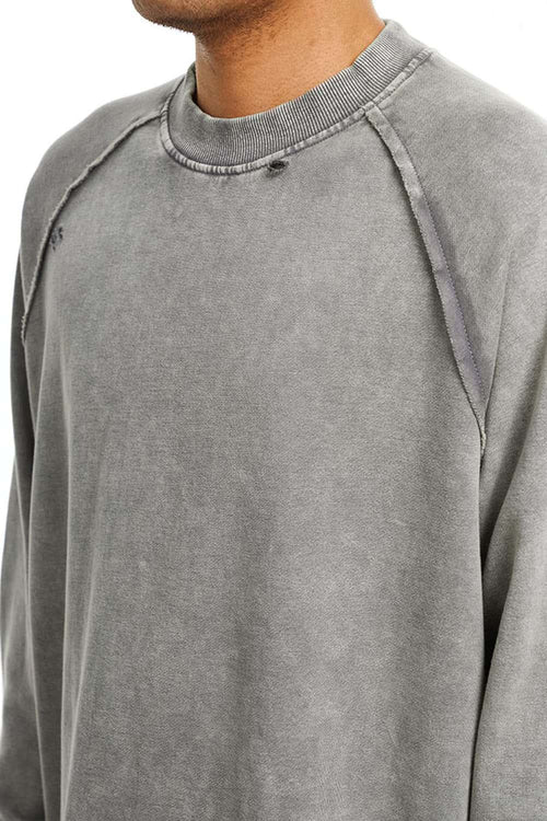Breathable Distressed Raw-Edge Cotton Sweatshirt in Medium Gray - collar detail