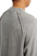 Breathable Distressed Raw-Edge Cotton Sweatshirt in Medium Gray - product detail close-up