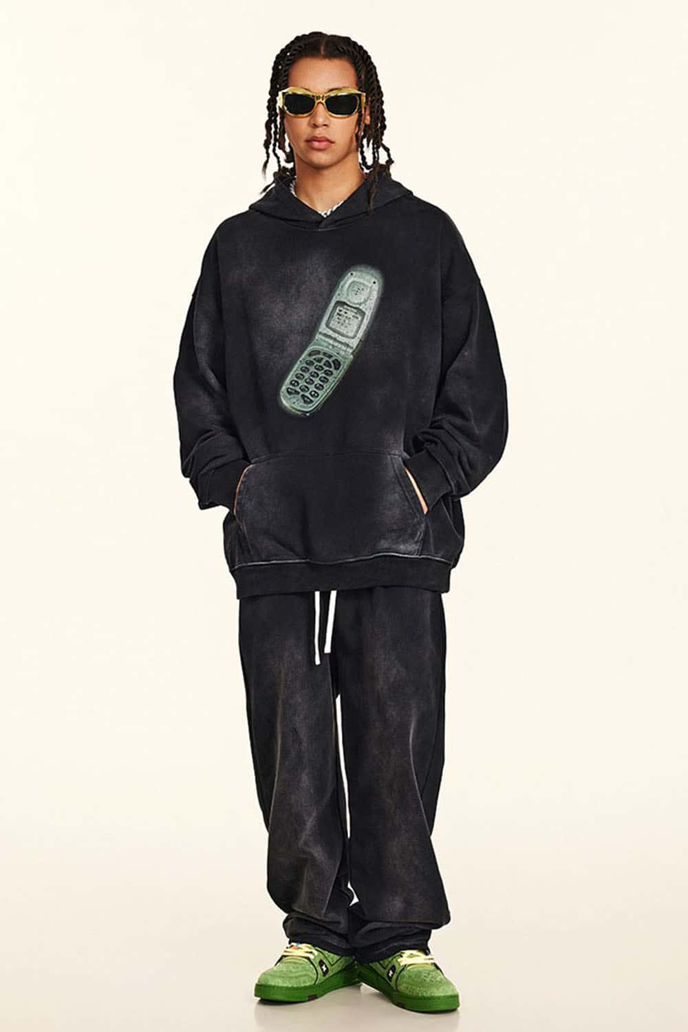 Y2K Futuristic Flip Phone Graphic Hoodie