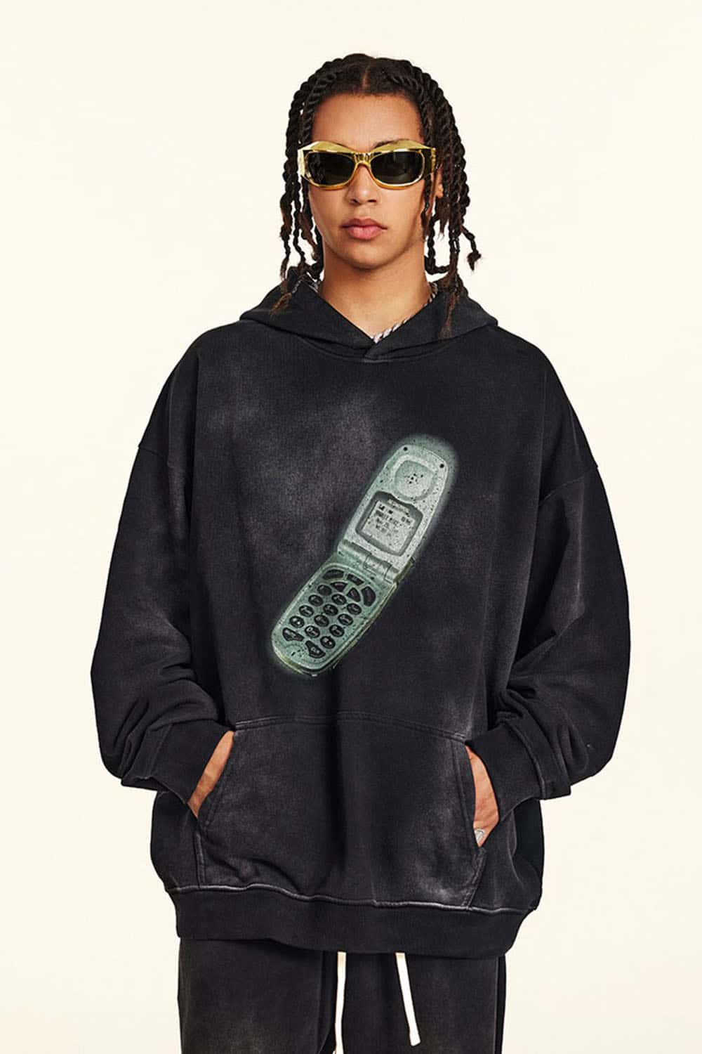 Y2K Futuristic Flip Phone Graphic Hoodie