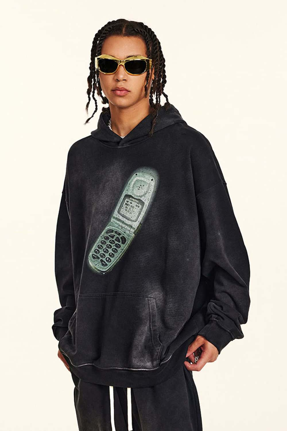 Y2K Futuristic Flip Phone Graphic Hoodie