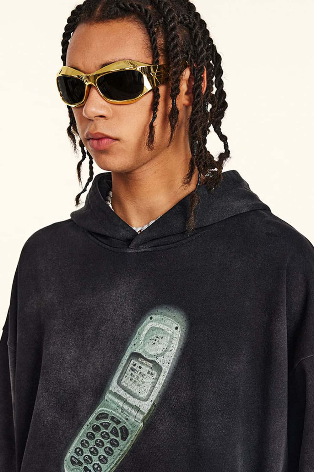 Y2K Futuristic Flip Phone Graphic Hoodie