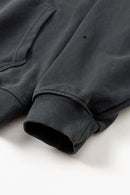 Washed Paint-Splatter Pullover Hoodie in Dark Gray - modeled view