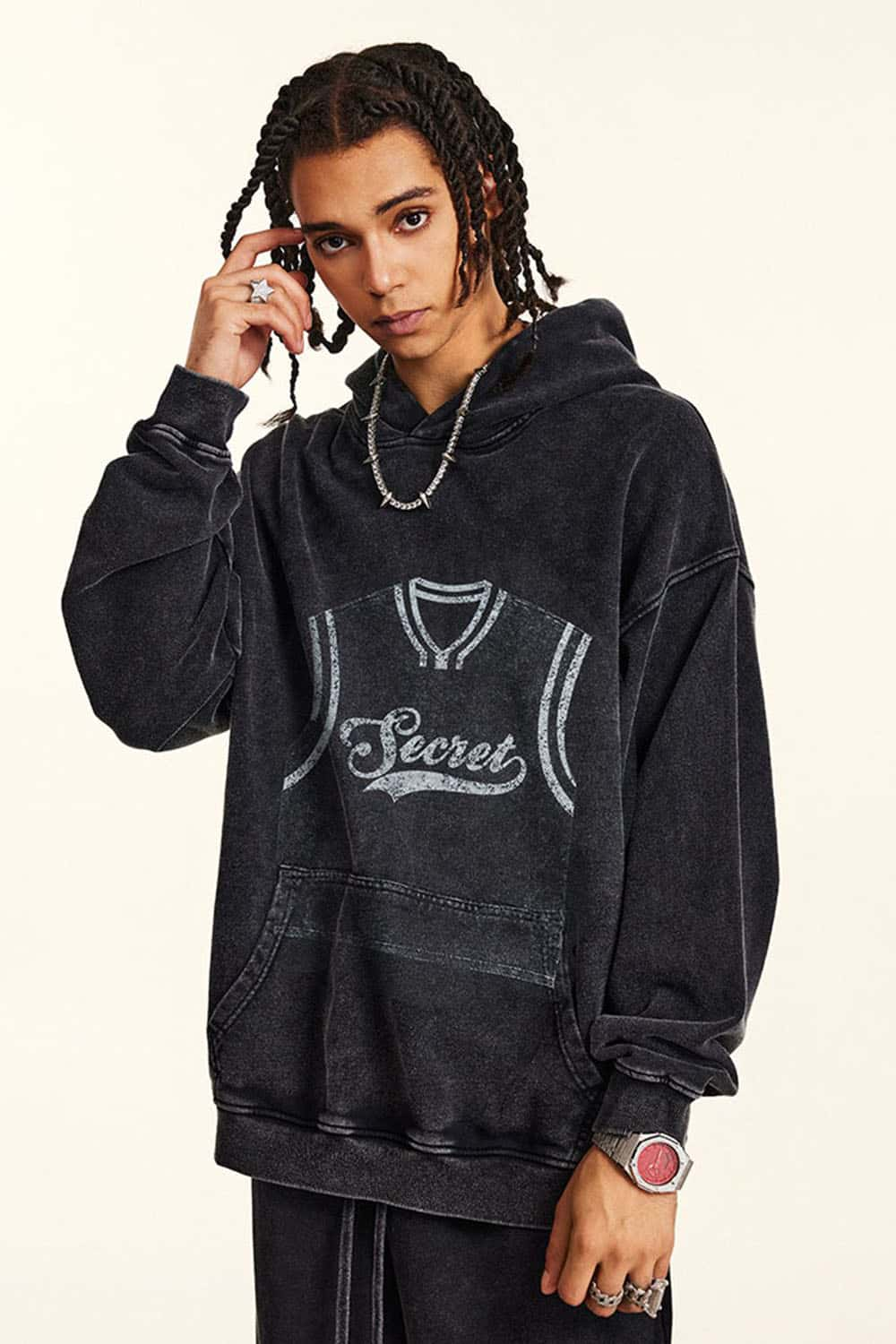 Heavyweight High Street Washed Hoodie with Vintage Logo Print