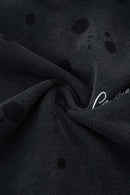 Distressed Gradient-Wash Splatter-Graphic Pullover Hoodie in Black - graphic detail