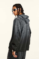 Distressed Gradient-Wash Splatter-Graphic Pullover Hoodie in Dark Gray - back product view