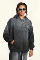 Distressed Gradient-Wash Splatter-Graphic Pullover Hoodie in Dark Gray - front product view