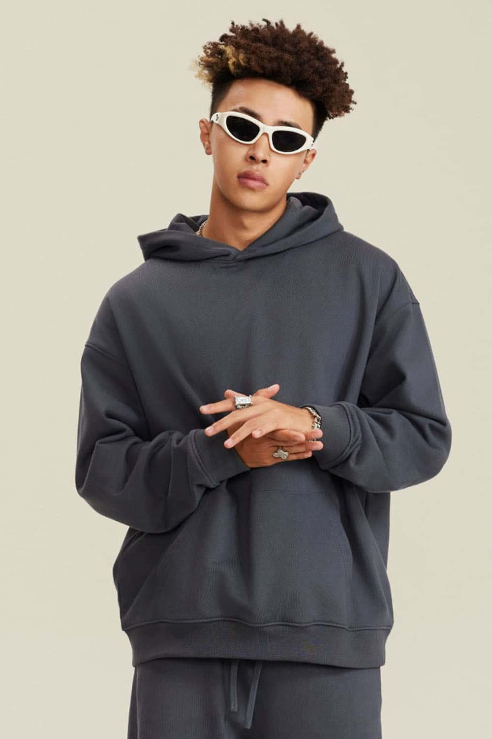 Heavyweight Terry Cloth Hoodie - Solid Color Trendy Outfit