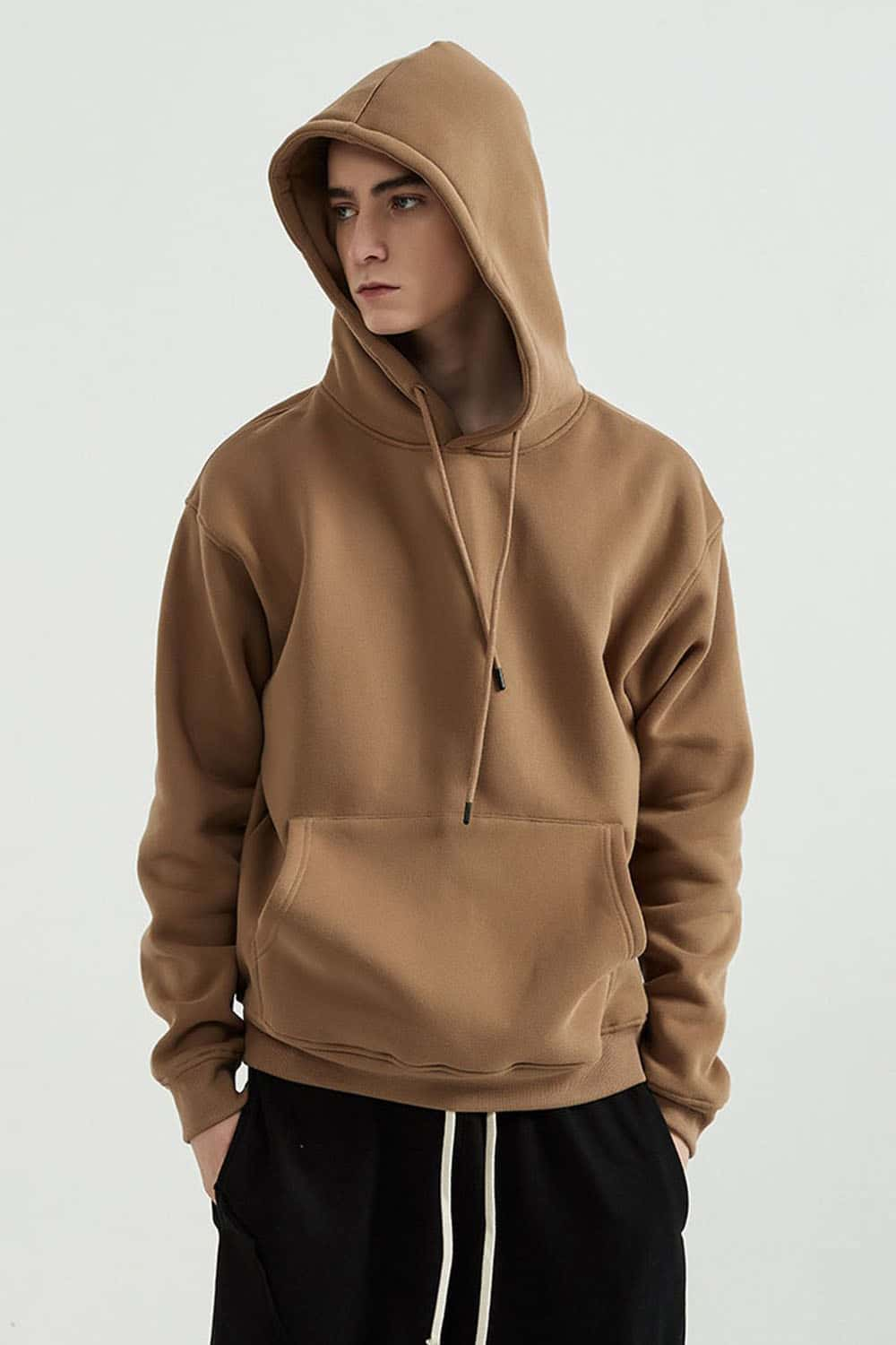 Fleece-Lined Solid Color Hoodie with Plush Hood - Cozy Casual Wear