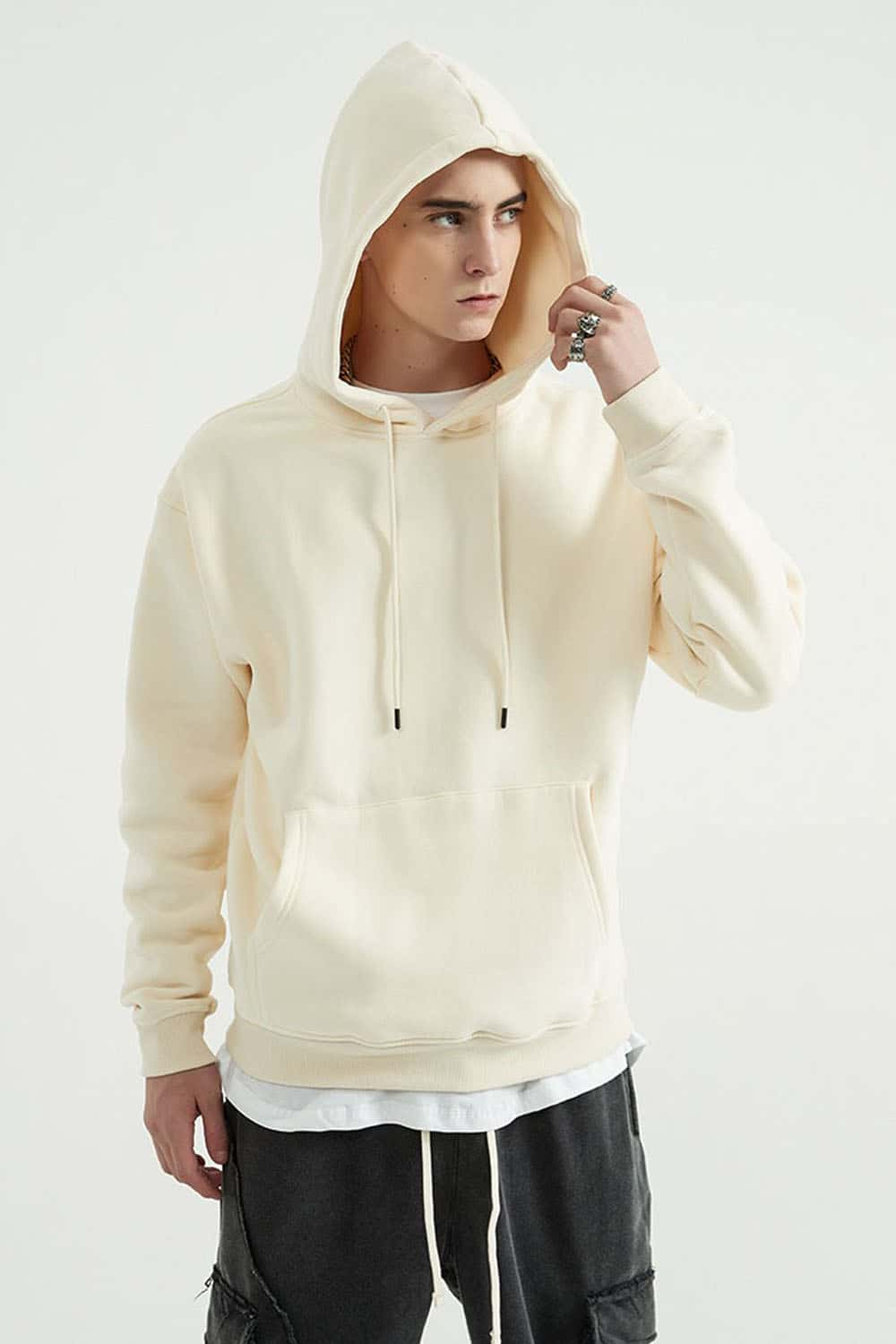 Fleece-Lined Solid Color Hoodie with Plush Hood - Cozy Casual Wear