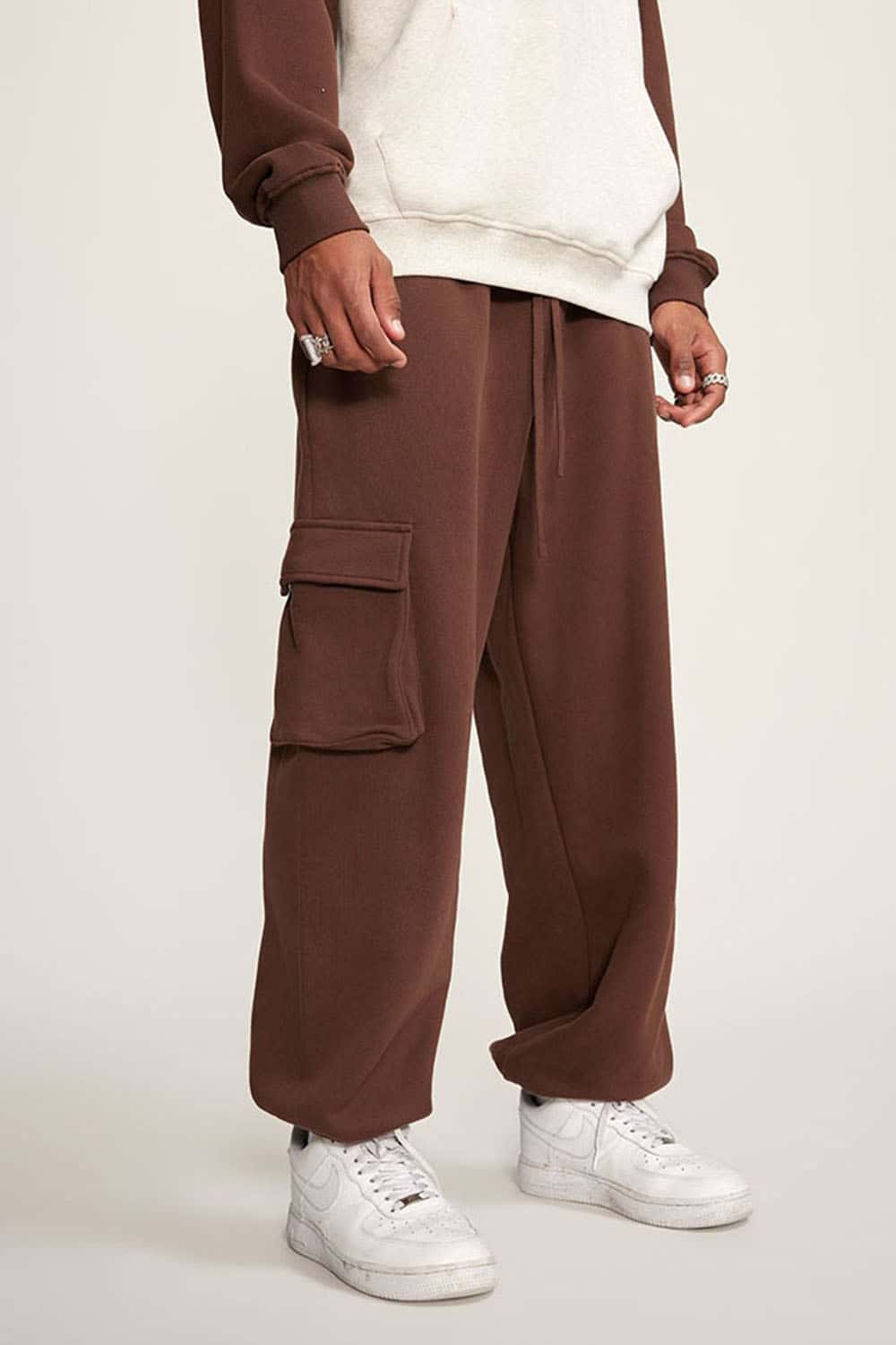 Men's Fleece-Lined Utility Joggers - Casual Loose Fit Cargo Sweatpants