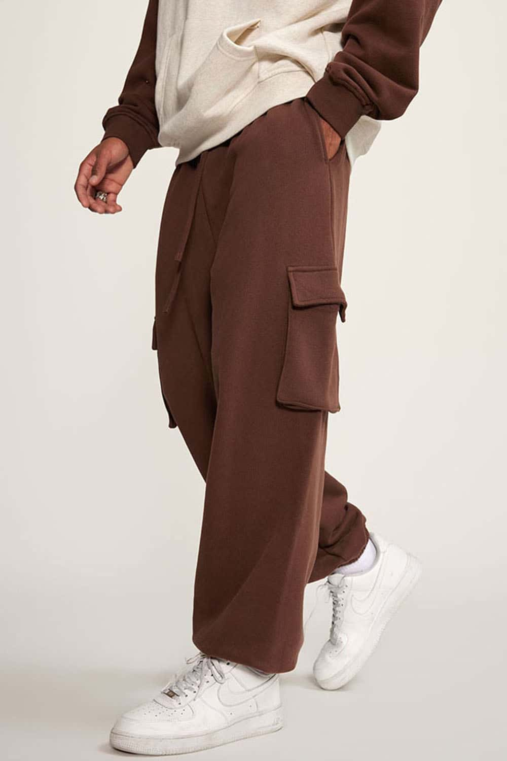 Men's Fleece-Lined Utility Joggers - Casual Loose Fit Cargo Sweatpants