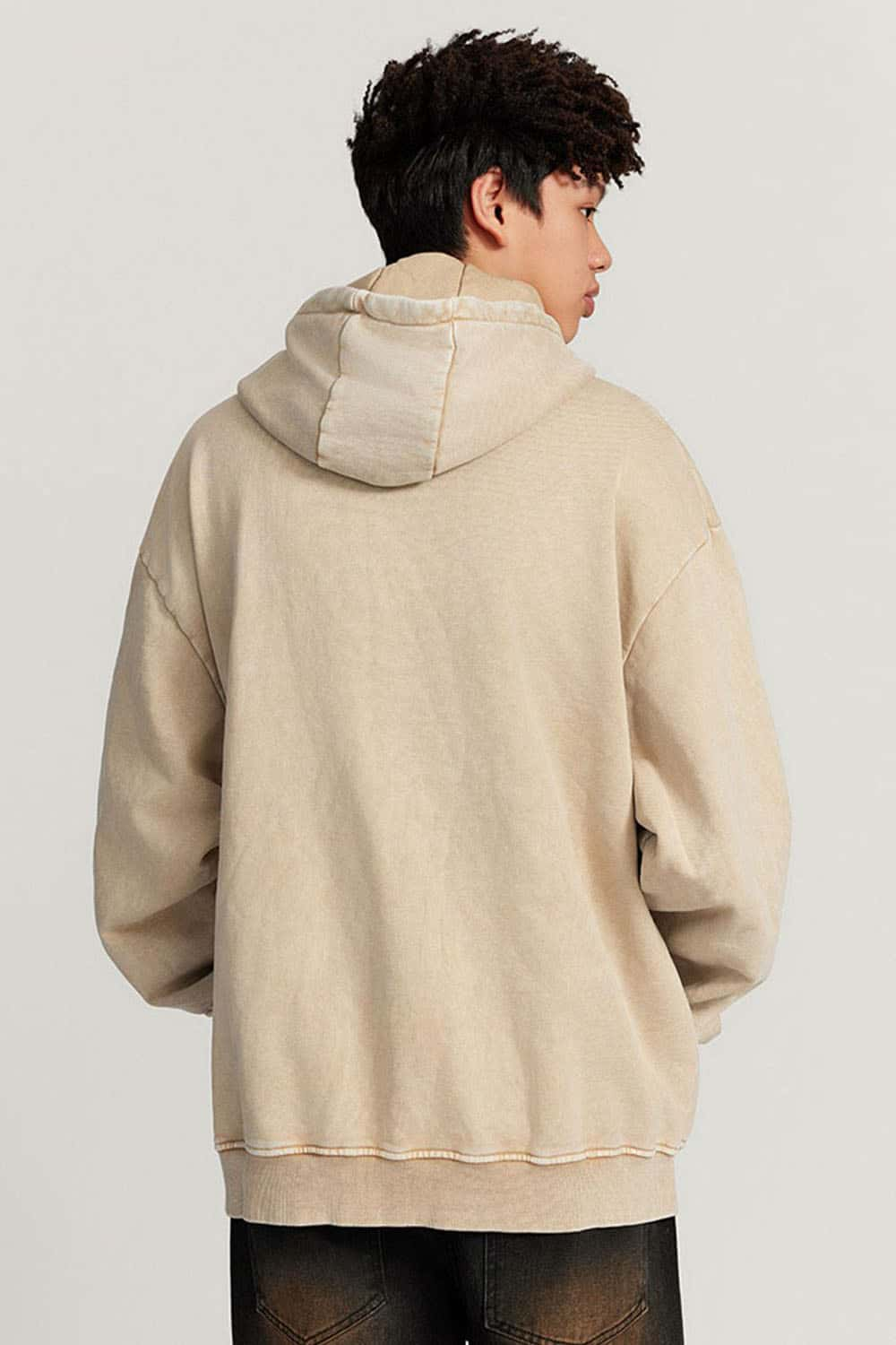 Men's Loose Cotton Skateboard Hoodie with Water Wash Finish