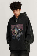 Heavyweight Washed Skateboarder-Graphic Cotton Pullover Hoodie in Fried Snowflakes - three-quarter front modeled view