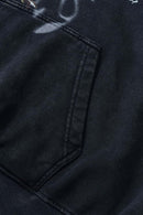 Heavyweight Washed Skateboarder-Graphic Cotton Pullover Hoodie in Fried Snowflakes - kangaroo pocket detail