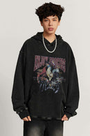 Heavyweight Washed Skateboarder-Graphic Cotton Pullover Hoodie in Fried Snowflakes - three-quarter front modeled view