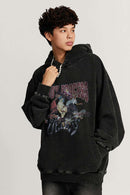 Heavyweight Washed Skateboarder-Graphic Cotton Pullover Hoodie in Fried Snowflakes - three-quarter front modeled view