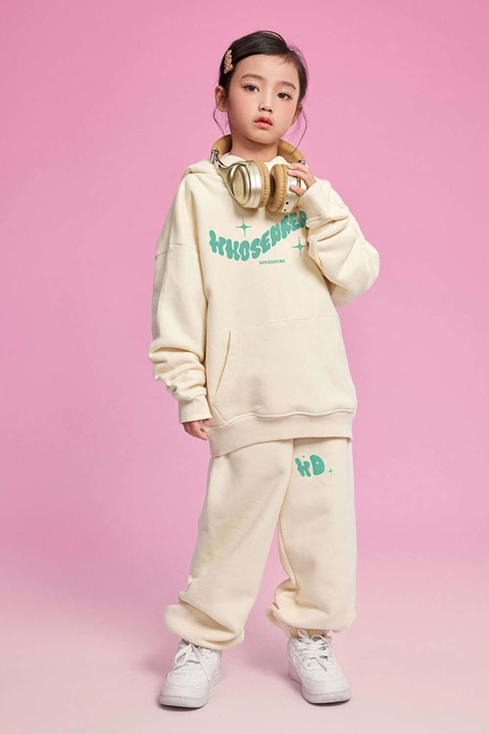 Girls' Heavyweight Plush-Lined Hoodie with Letter Print