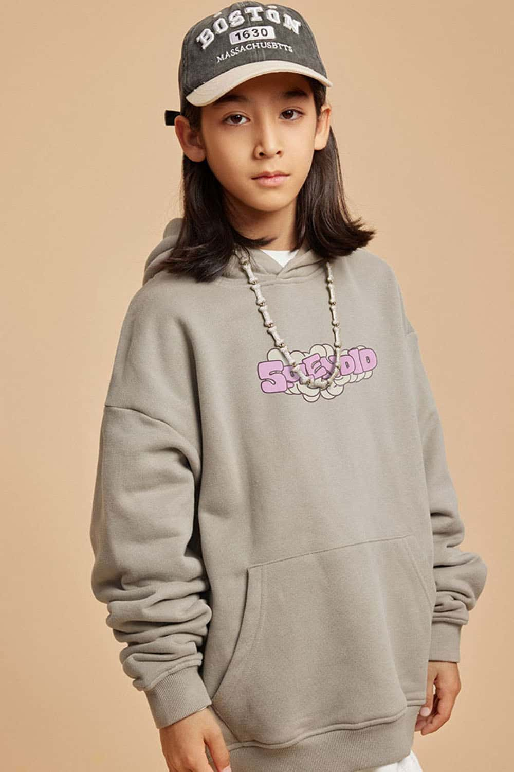 Boys' Heavyweight Foam Print Plush-Lined Hoodie - Loose Fit Top