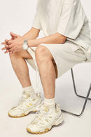 Heavyweight Cotton Relaxed-Fit Drawstring Shorts in Milk Tea White - waistband detail