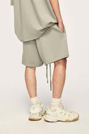 Heavyweight Cotton Relaxed-Fit Drawstring Shorts in Sand - waistband detail