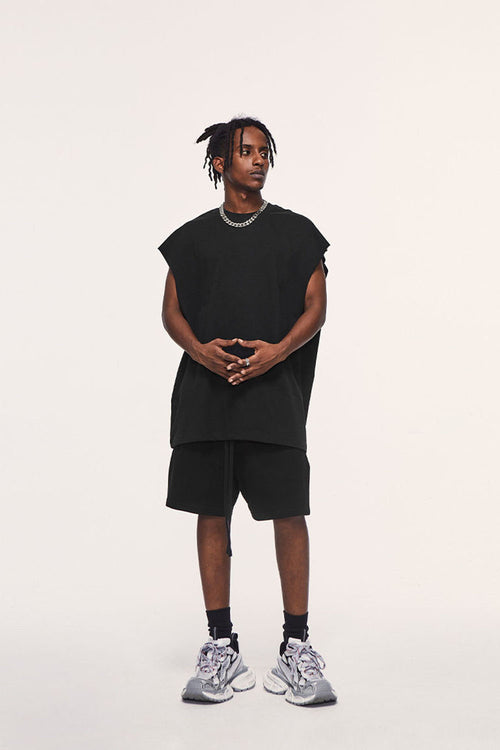 Heavyweight Sleeveless Cotton Vest - Black