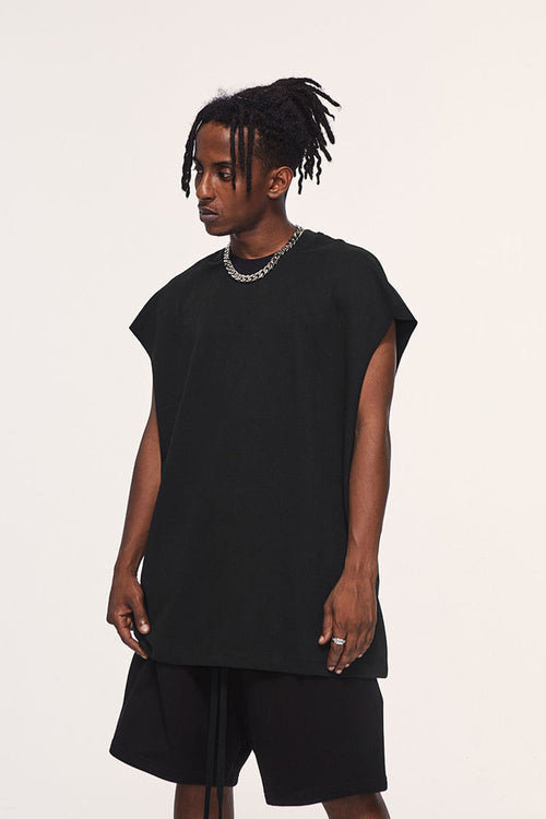 Heavyweight Sleeveless Cotton Vest - Black