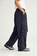 Waterproof Wide-Leg Utility Pants - Navy Blue