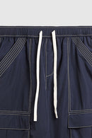 Waterproof Wide-Leg Utility Pants - Navy Blue