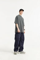 Waterproof Wide-Leg Utility Pants - Navy Blue