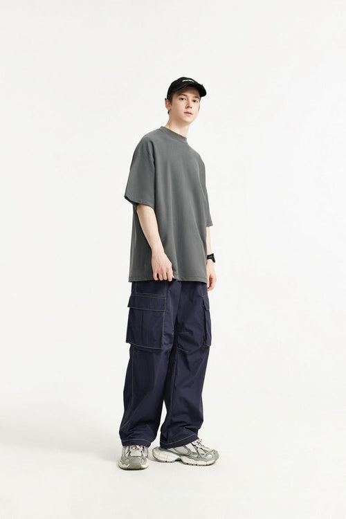Waterproof Wide-Leg Utility Pants - Navy Blue