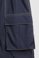 Waterproof Multi-Pocket Wide-Leg Cargo Pants in Navy Blue - product detail close-up