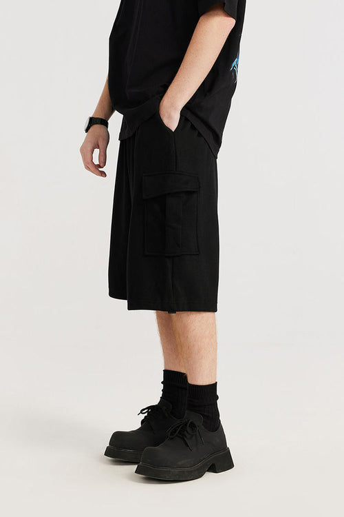 Brushed Multi-Pocket Cargo Shorts - Black