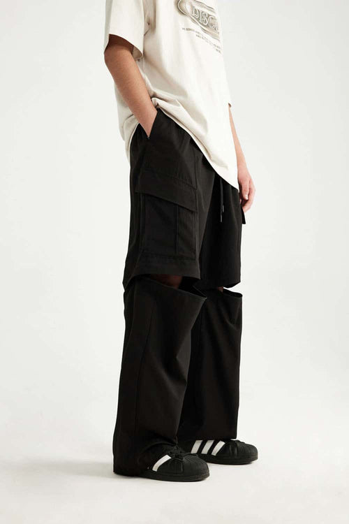 Convertible Multi-Pocket Cargo Pants in Black - product detail close-up