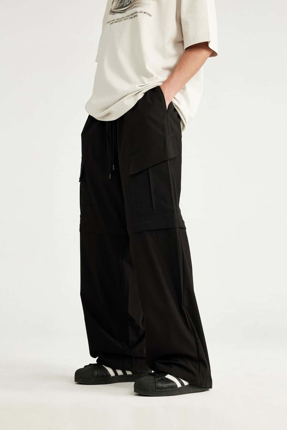 Convertible Multi-Pocket Cargo Pants in Black - product detail close-up