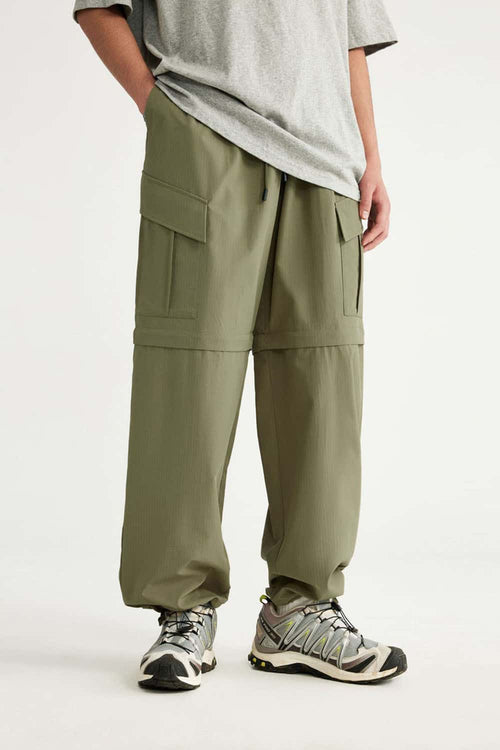 Convertible Multi-Pocket Cargo Pants in Green - full-length front modeled view