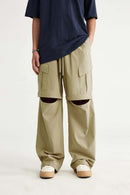Convertible Multi-Pocket Cargo Pants in Khaki - full-length front modeled view