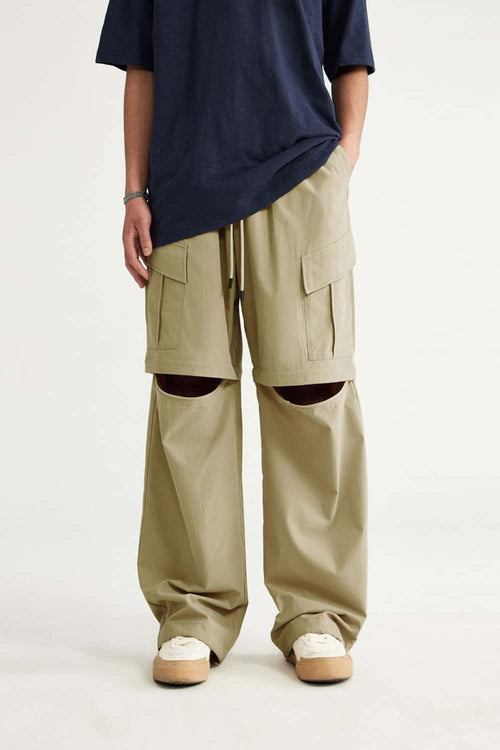 Convertible Multi-Pocket Cargo Pants in Khaki - full-length front modeled view