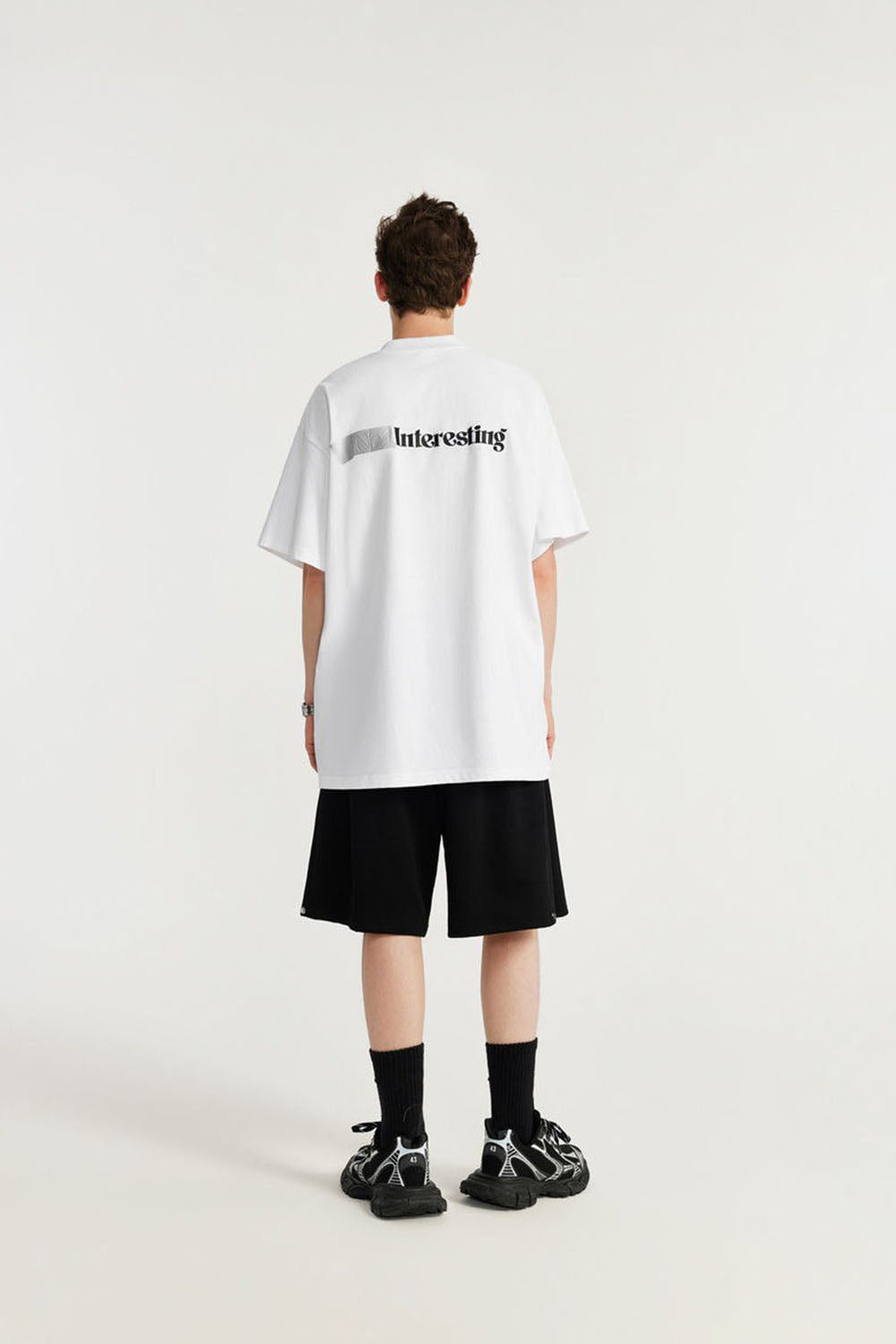 Mock Neck Tape-Inspired Silicone Letter Print Loose Short Sleeve T-Shirt