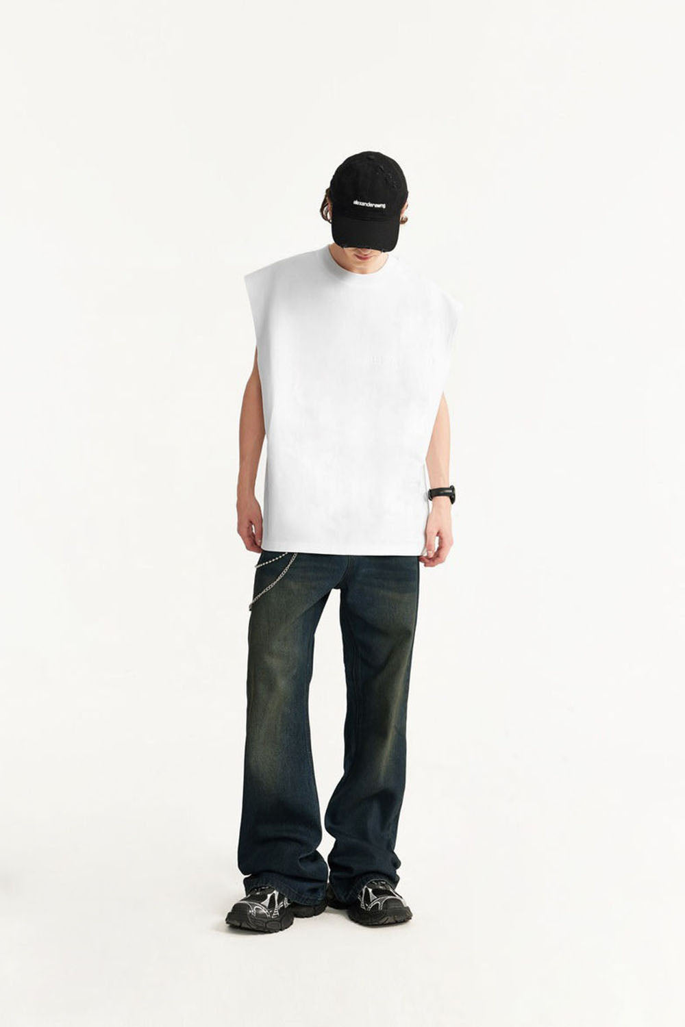 Men's 260g Textured Velvet Sleeveless Tank Top with Drop Shoulder Design