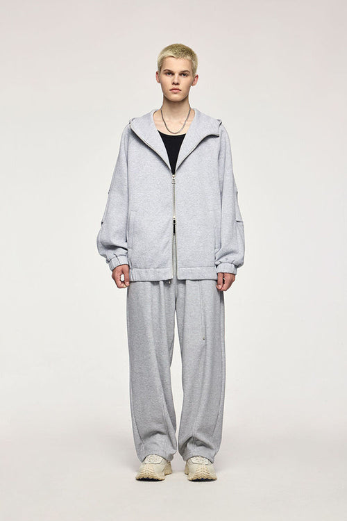 Windproof Scuba-Knit Hooded Jacket - Gray