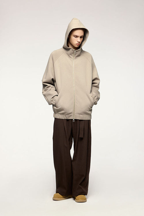 Windproof Scuba-Knit Hooded Jacket - Khaki