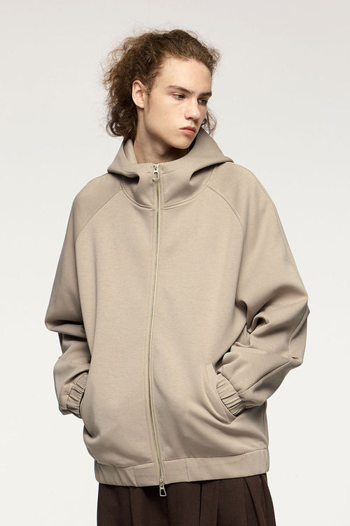 Windproof Scuba-Knit Hooded Jacket - Khaki
