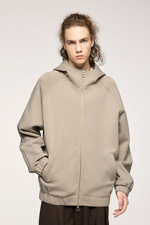 Windproof Scuba-Knit Hooded Jacket - Khaki